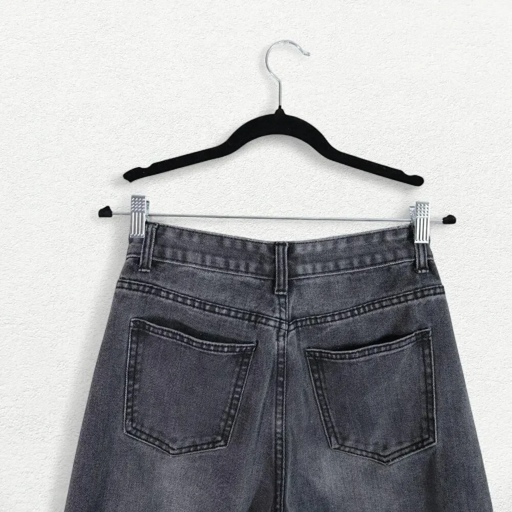 PrettyLittleThing Denim Jean Cut Off Jorts in Vintage Faded Black
